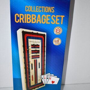Wooderma Cribbage Board Game, Set 3 Track, Wooden with Cards & Metal Pegs, Trave